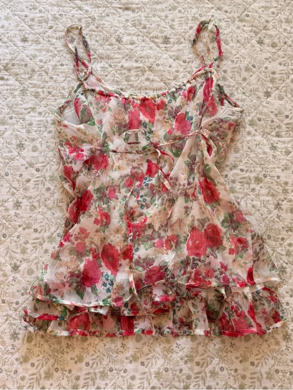 Y2K floral lace boho cami top with adjustable straps - Picture 5 of 6